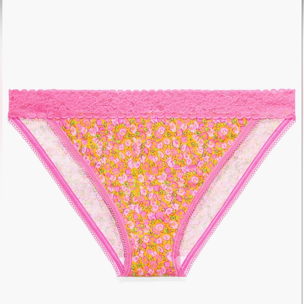 Savage x Fenty Cotton Essentials Lace Trim Panty in Mini Paint Floral Print
